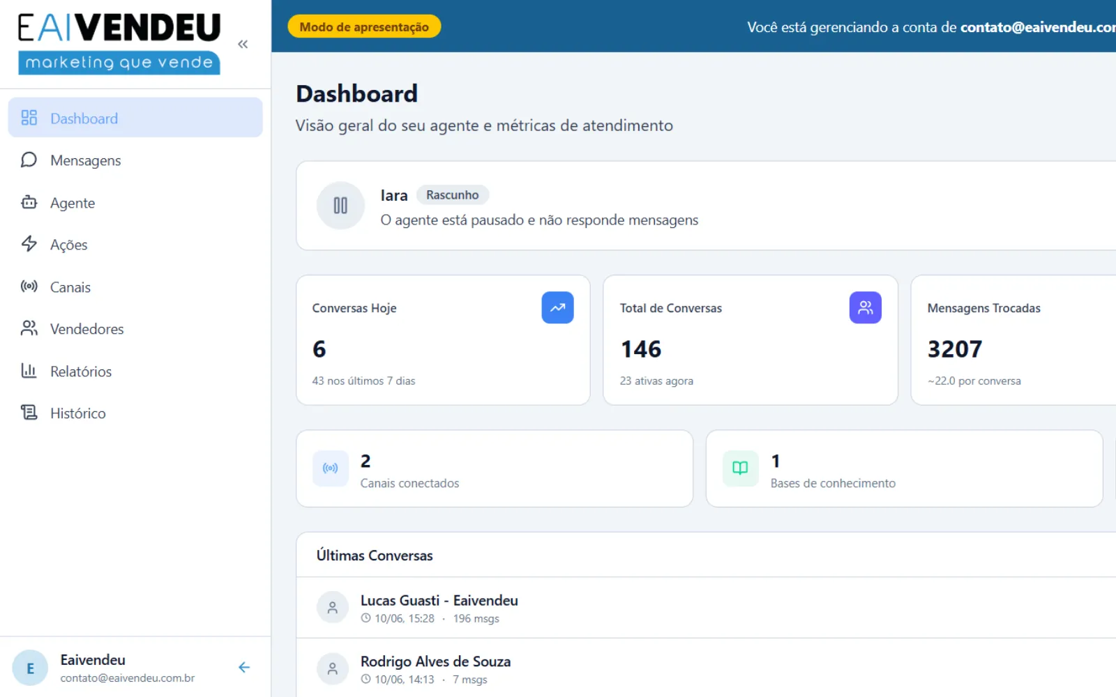 CRM — Sistema de Vendas e Agente de Atendimento